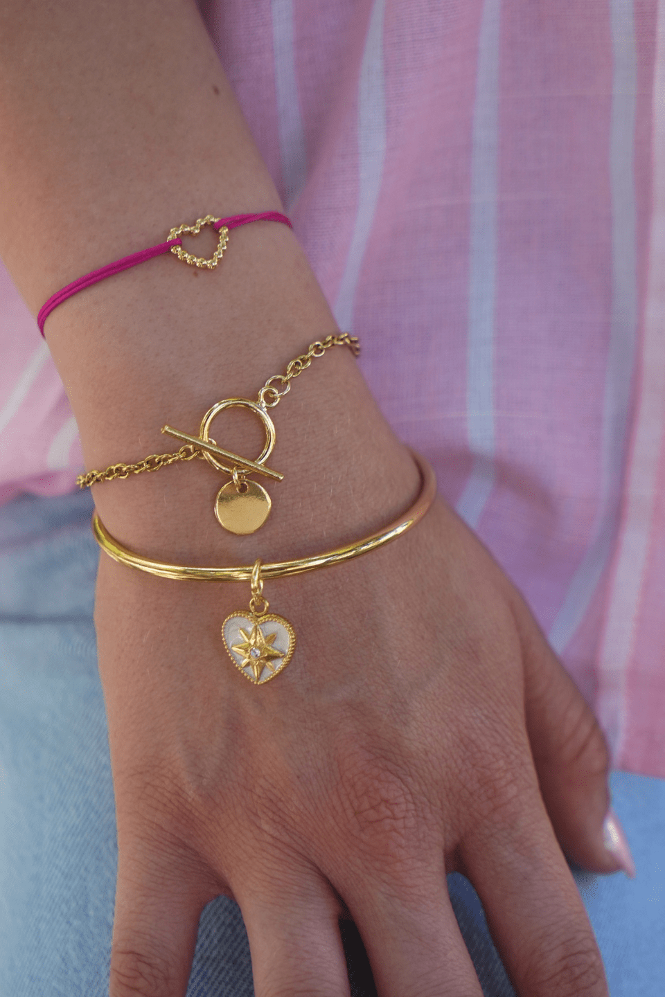 Jonc pendentif Coeur strass doré