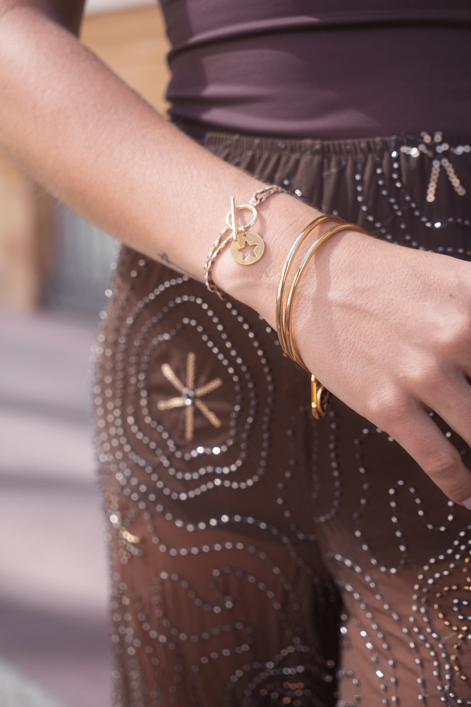 Bracelet tressé médaille Étoile doré Lou