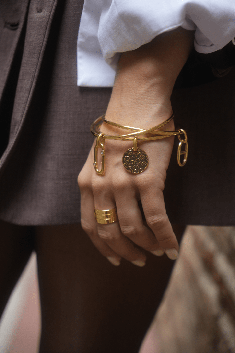 Jonc pendentif Maille doré