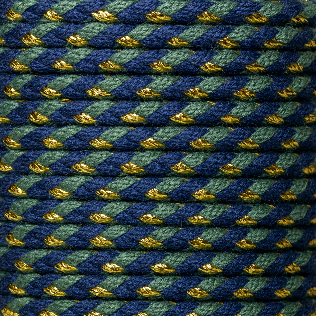 bobine de la couleur de cordon coloré tressé de Musardise en coloris bleu nuit et doré