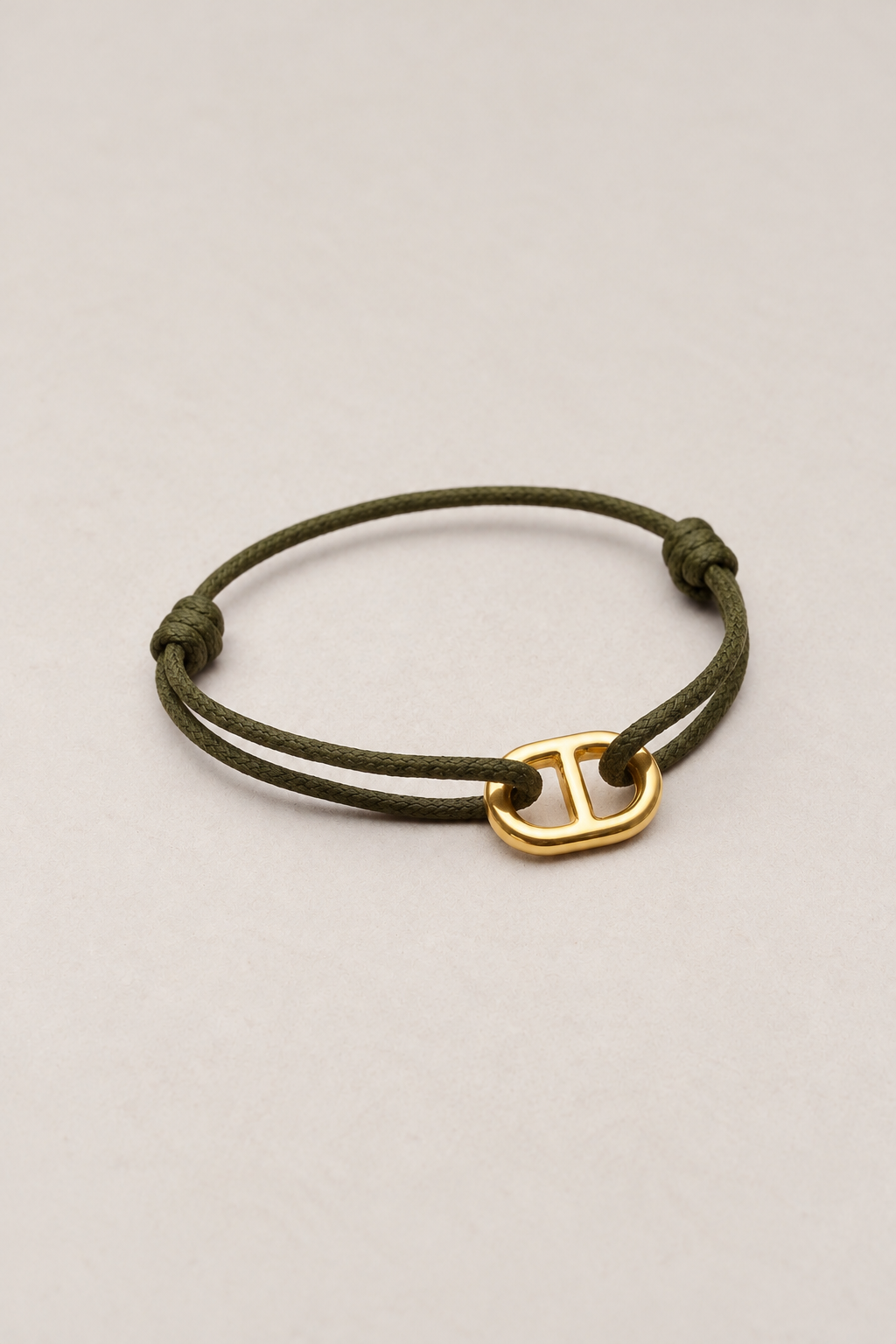 Bracelet petite maille doré, cordon kaki – Musardise