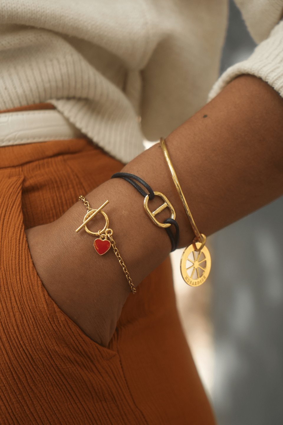 Bracelet cordon Maille mixte doré