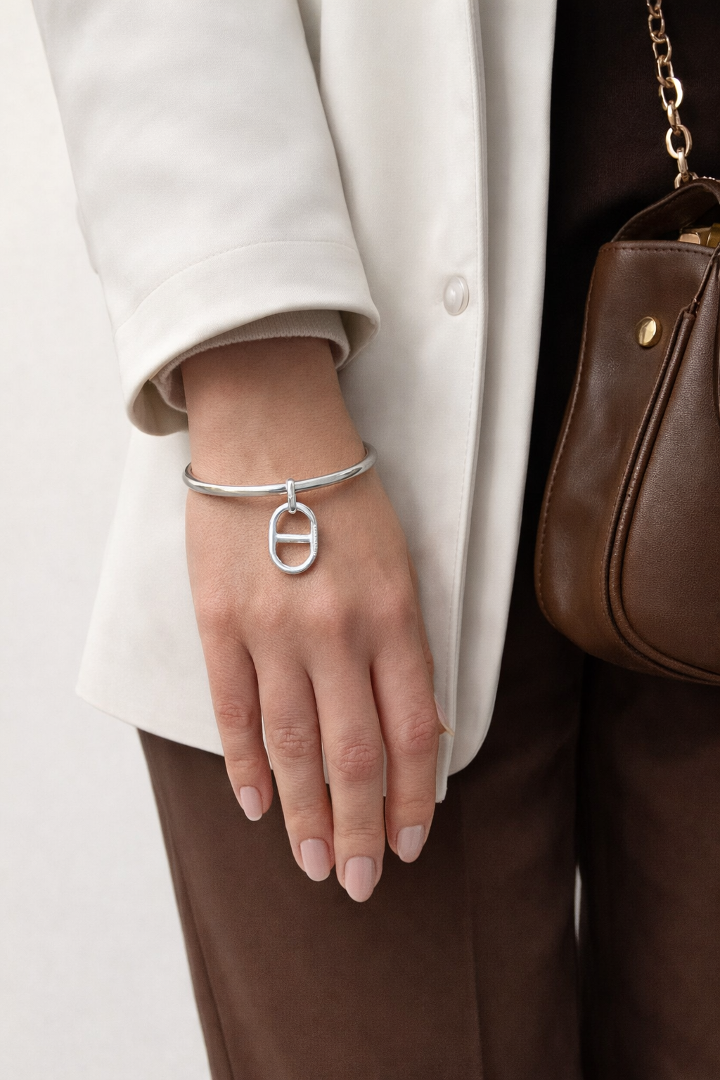 Jonc pendentif petite maille argenté