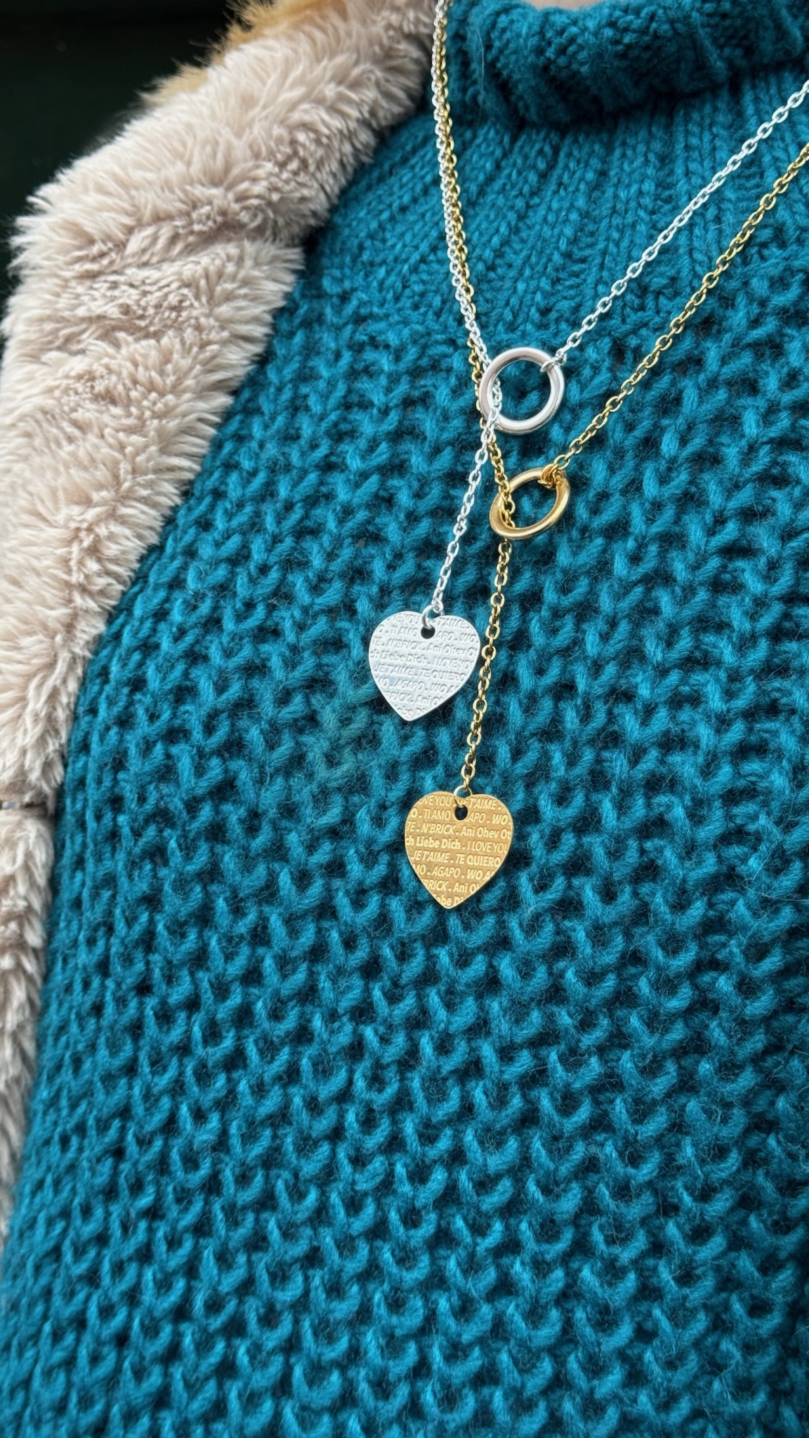 Collier sautoir je t'aime argenté