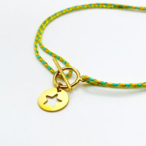 Collier lou doré étoile tressé cordon vert