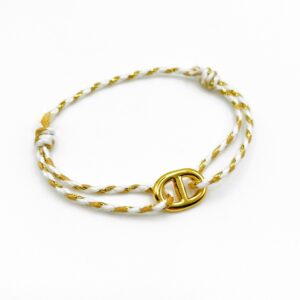 Bracelet mini maille tressé avec son cordon blanc et doré