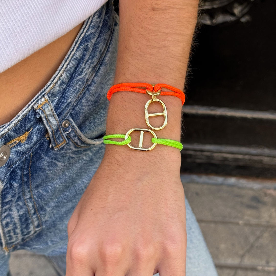 Bracelet liv maille doré cordon orange fluo