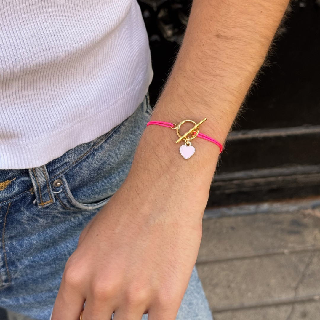 Bracelet doré coeur coloré "Lou" pendentif rose pâle