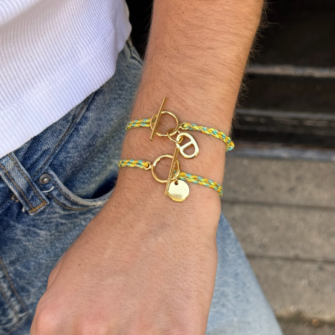 Bracelet Lou Maille tressé doré cordon vert