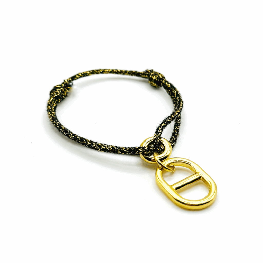 Bracelet liv maille doré cordon noir doré