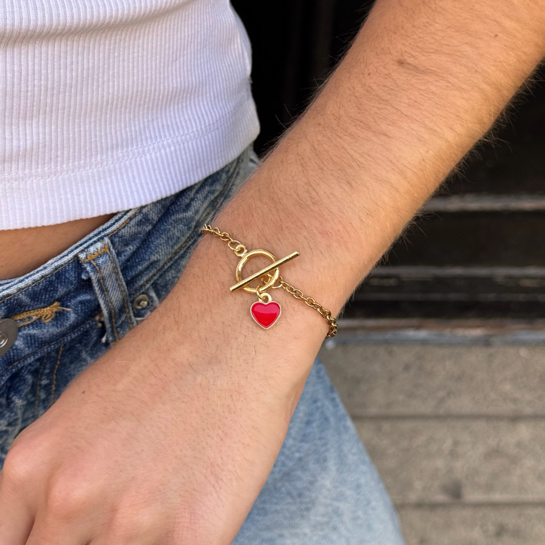 Bracelet lou chaîne coeur coloré pendentif rouge