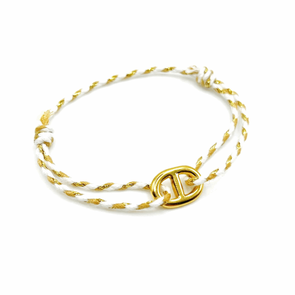 Bracelet mini maille tressé avec son cordon blanc et doré