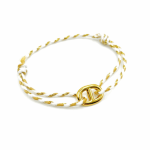 Bracelet mini maille tressé avec son cordon blanc et doré