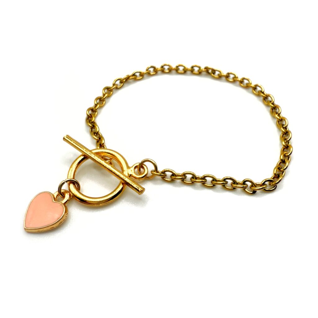 Bracelet lou chaîne coeur coloré pendentif rose