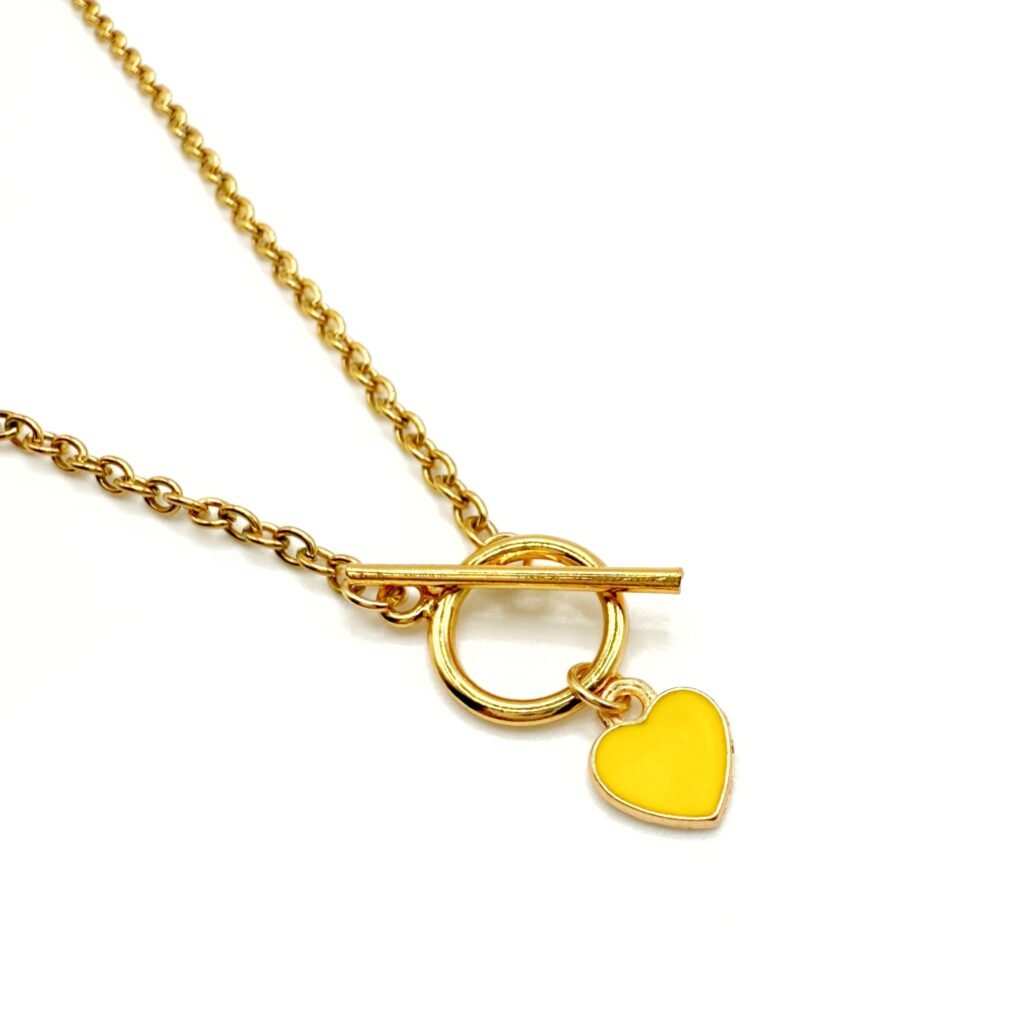 Collier chaîne coeur coloré "Lou" pendentif jaune